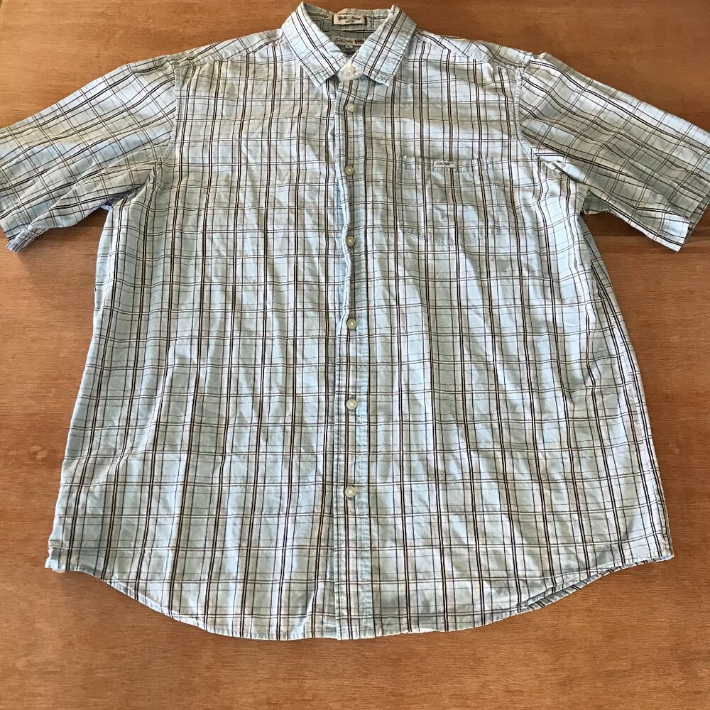 Echo Unltd Shirts Men XL Blue Plaid Button Up Short Sleeve Pocket Collared 16677